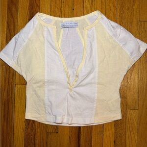 Urban Outfitters Yellow and White Color Block Crop Top Tee Size XS